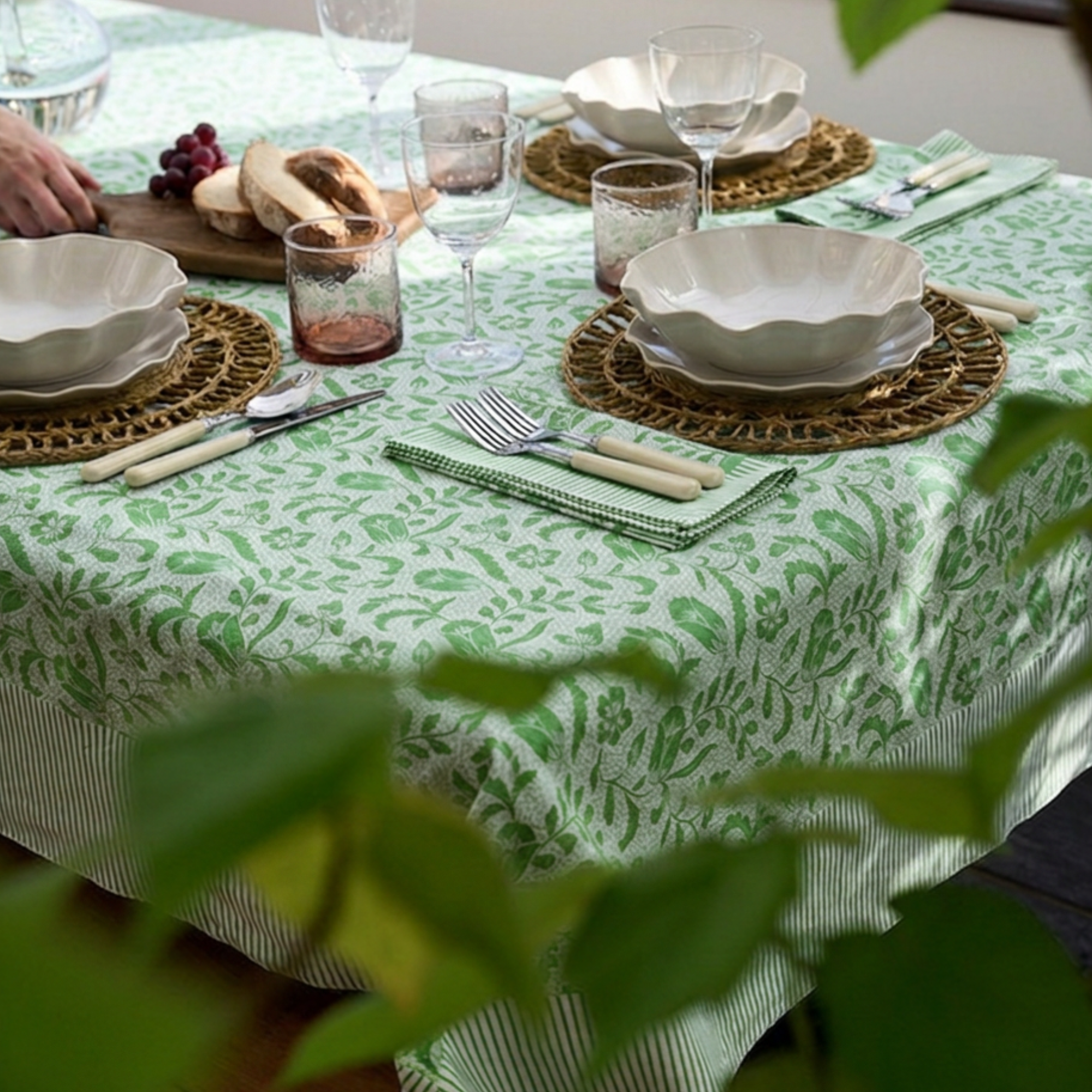 Sample - Green Ottilie Tablecloth (150cm x 250cm)