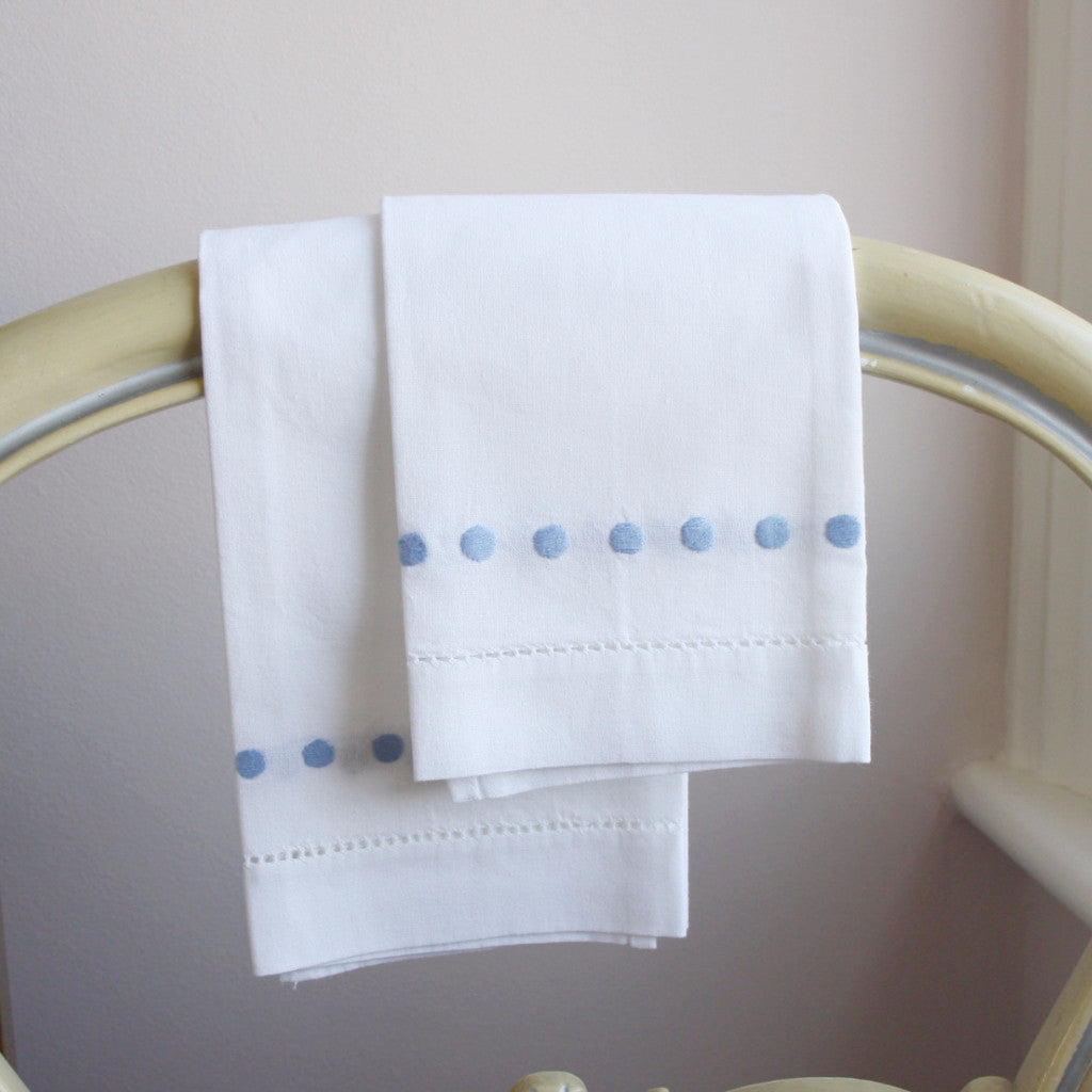 Cotton blue dots hand embroidered hand towel