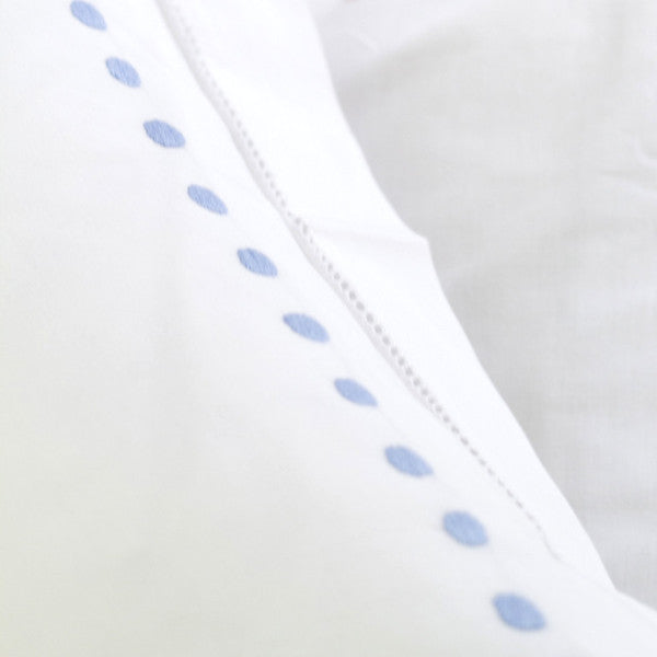 Cotton Dots Blue Square Pillowcase with hand embroidered design