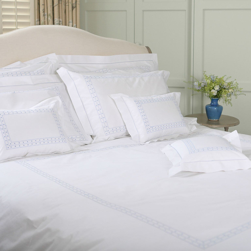 Blue Matilda cotton embroidered Duvet Cover with Oxford Border
