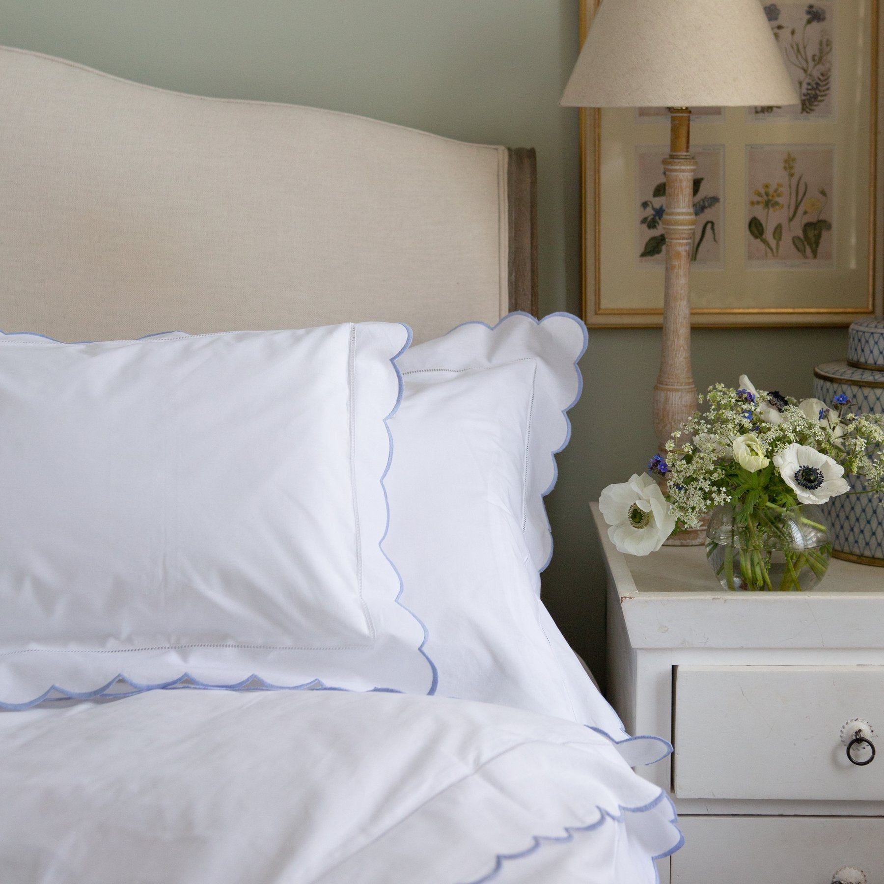 Cotton Blue Scallop Super King Pillowcase
