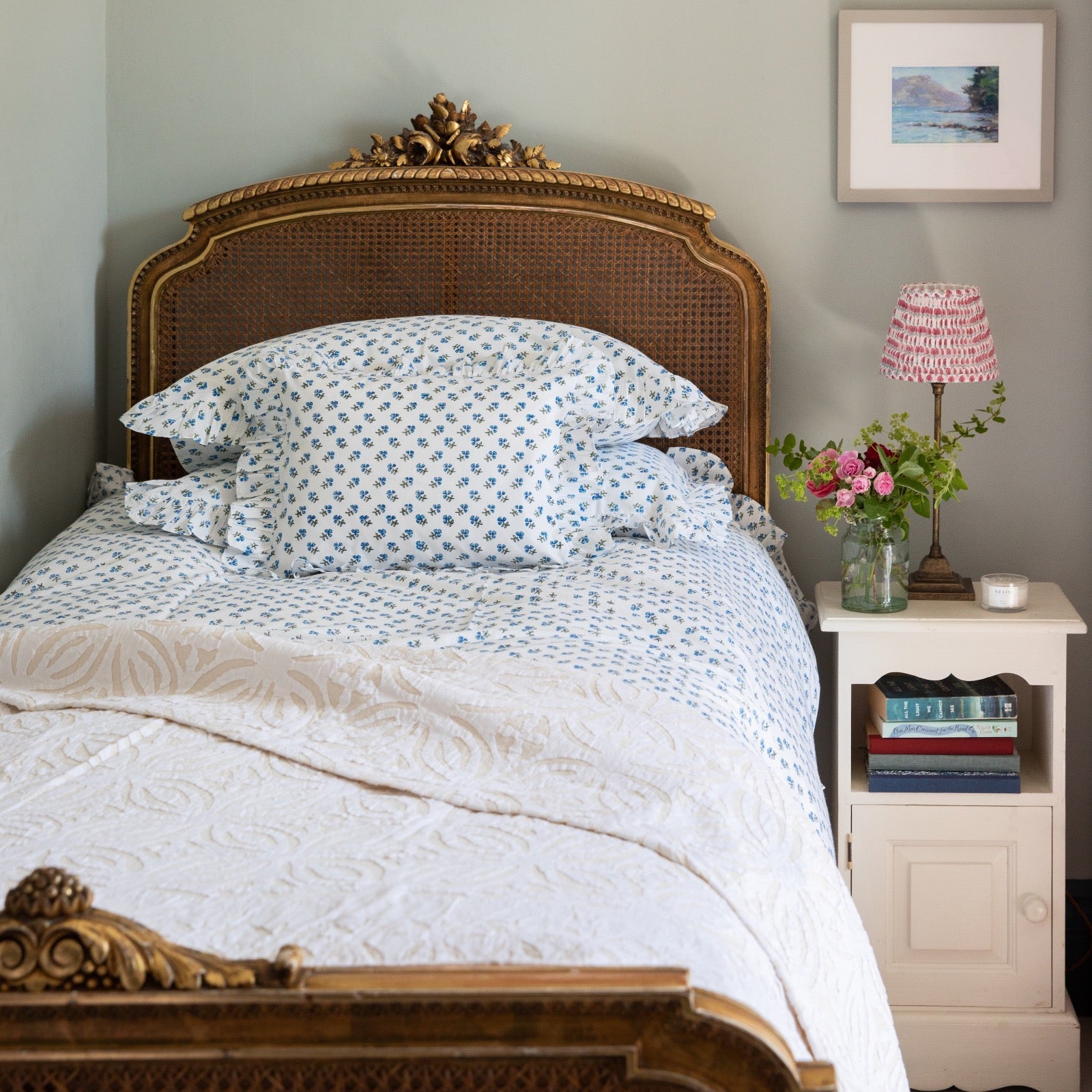 White on Cream Cut Work Applique Bedspread/ throw
