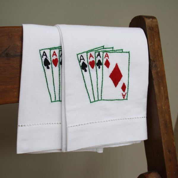 Cotton Hand Embroidered Playing Cards Hand Towel
