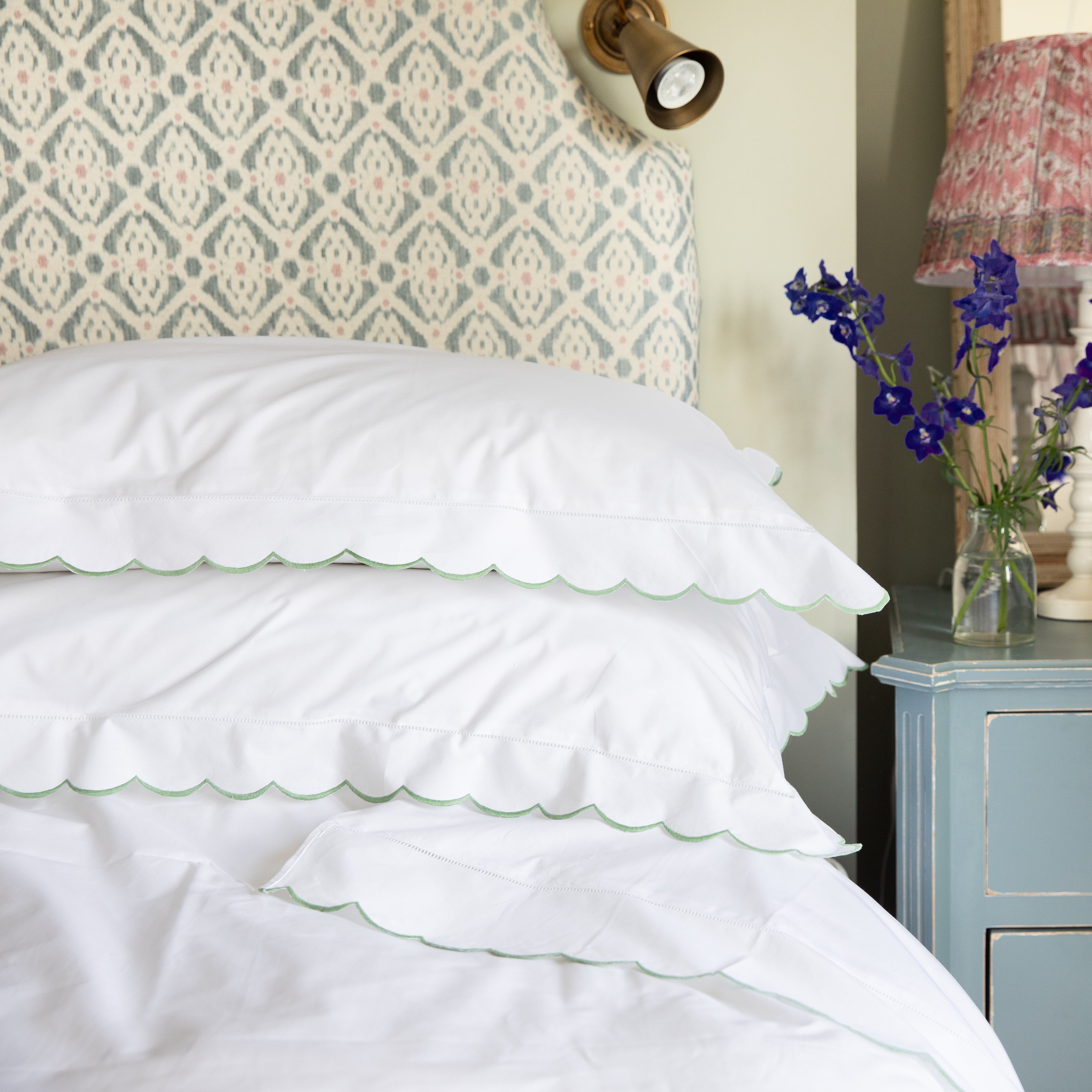 Sage Green Scallop Cotton Flat Top Sheet
