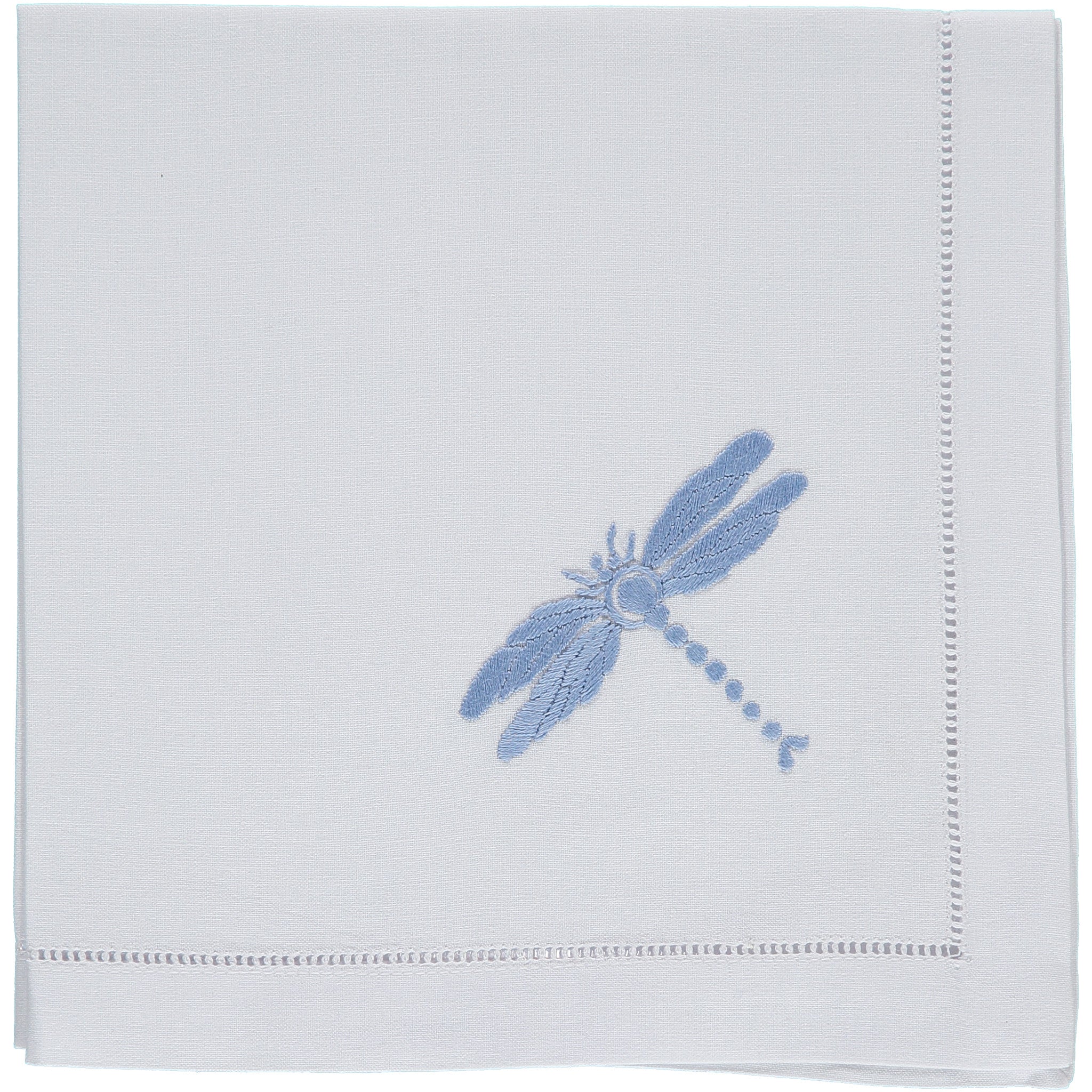 Blue dragonfly embroidered napkin