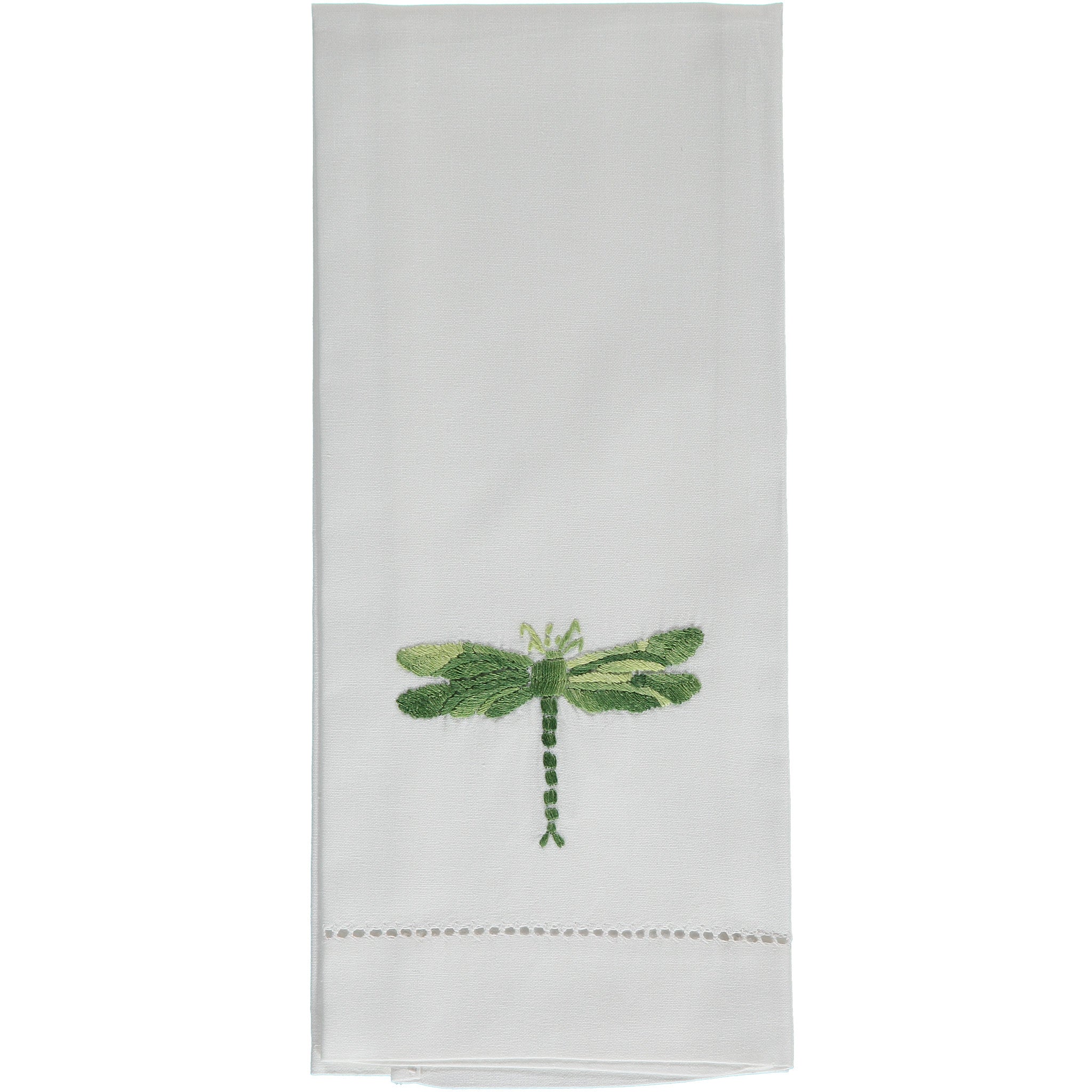 Shaded green dragonfly embroidered hand towel