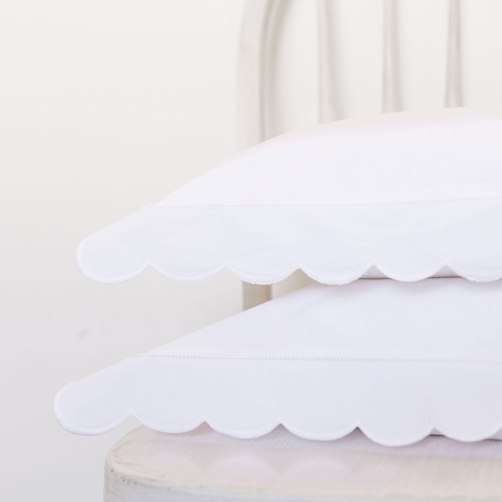 Cotton White Scallop Super King Pillowcase with hemstitched border

